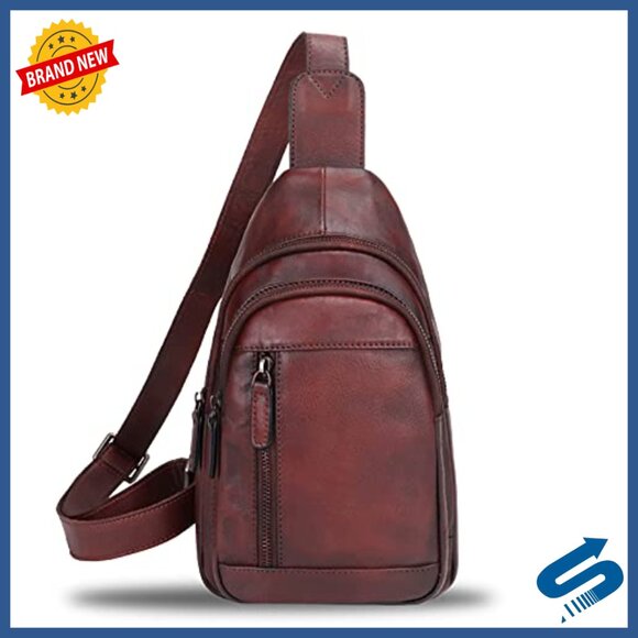 Genuine Leather Sling Backpack Crossbody Daypack Vintage Motorcycle Bag main image 3
